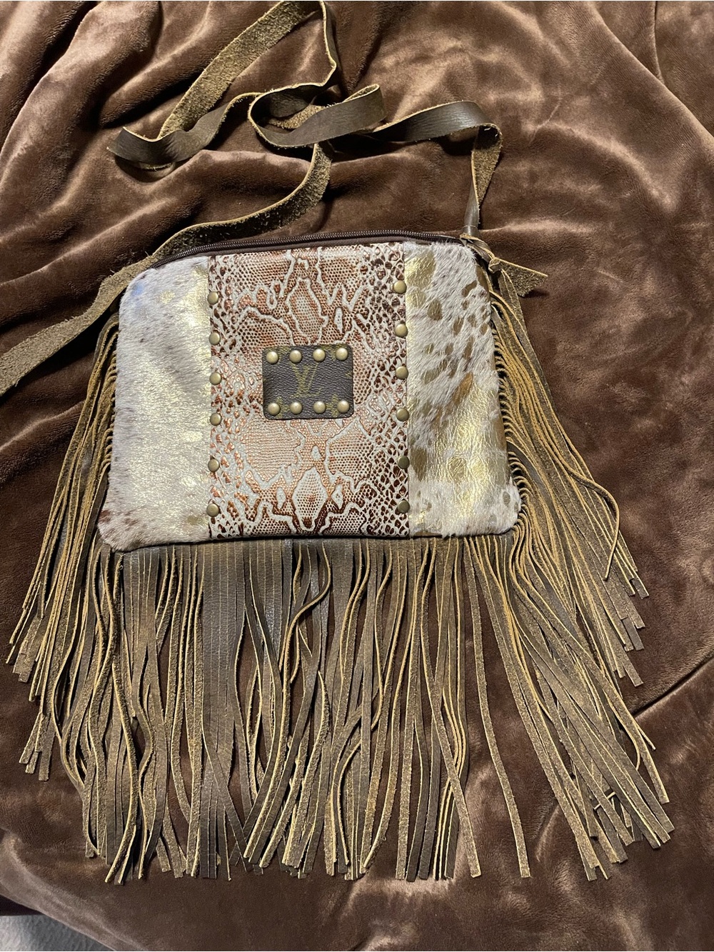 Western cowhide / leather patch purse